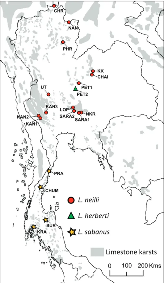 Figure 1. Locations of Leopoldamys fecal samples analyzed in this study. The province abbreviations are spelled out in Table 1.