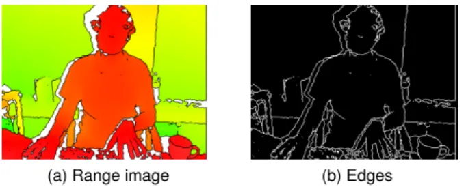 Figure 2. (a) Representation with false colors of a range image obtained with a Microsoft Kinect 1 camera