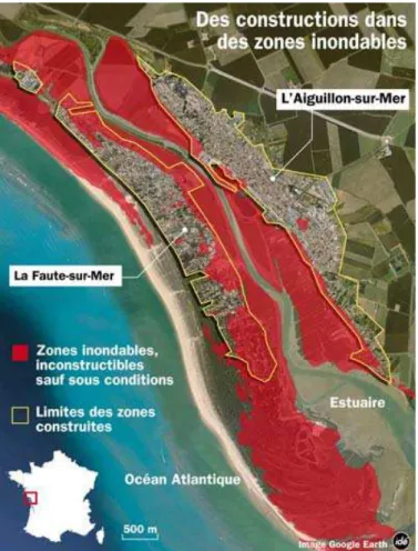 Illustration 11 : Zones inondables de La Faute-sur-Mer et de l'Aiguillon-sur-Mer (Source : www.lafautesurmer.net) 