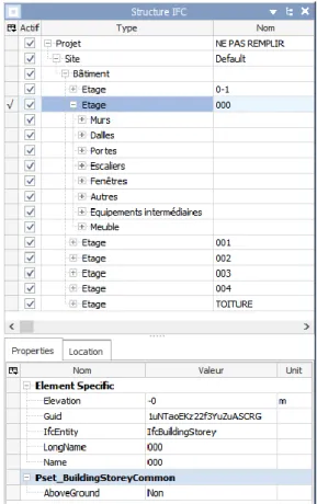 Figure 13 : Structure du fichier IFC d'un bâtiment  (logiciel BIMVision) 