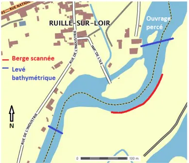 Figure 1.5  Tronçons d'étude du Loir : Ruillé (Source : www.geoportail.gouv.fr)  Cherré(72) : Enn le dernier tronçon se situe au lieu dit de Cherré à l'amont d'un