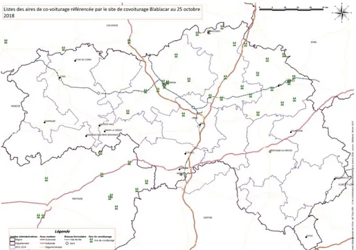 Figure 8 : Aires de covoiturage dans l'Orne (Source : Diagnostic du SDAASP de l’Orne)
