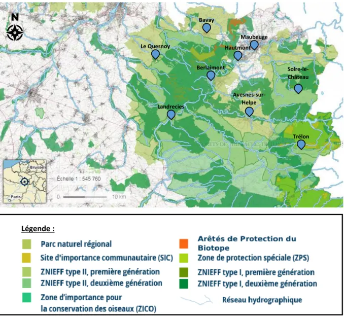 Figure 11 : Espaces protégés du secteur de l'Avesnois (source : Géoportail) 
