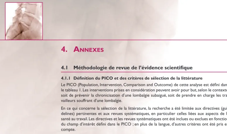 Tableau 1: PICO et critères d’inclusion et d’exclusion des références