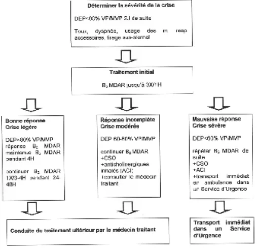 Fig. 2. Algorithme décisionnel pour la prise en charge des exacerbations d’asthme en extra hospitalier