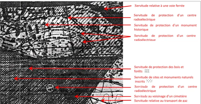 Illustration 9 : Superposition de servitudes, extrait du plan de servitudes de la commune de Viroflay (78)