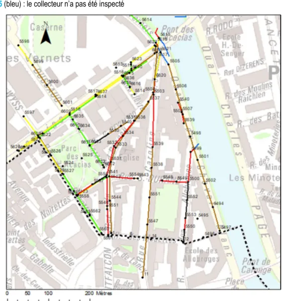 Figure 8 Cartographie de l’état des collecteurs sur le territoire de la Ville de Genève du secteur d’étude