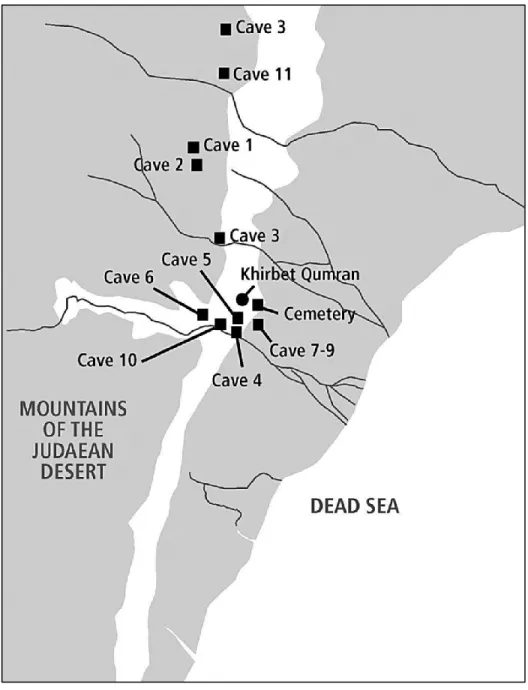 Figure 1 : Carte de la situation géographique des onze grottes à manuscrits 