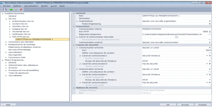 Figure 19: Création de l´instance serveur SAPHTTP Server sur une machine DocuWare 