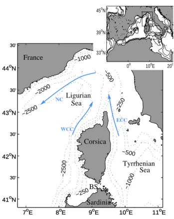 Fig. 1. Zone of interest around the Corsican Island in the North- North-western Mediterranean Sea