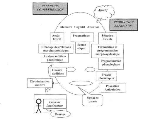 Figure 8 : La boucle du langage - Habiletés spécifiques aux différents niveaux, d'après le modèle  neuropsychologique de Chevrie-Muller et Narbonna (as cited in Coquet, 2004) 