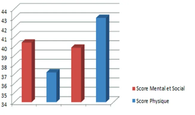 Figure 2 : Evolution du score de qualité de vie physique, mental et social au cours du  projet 