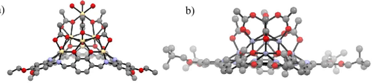 Figure 11.  Métallocavitants formés par a)  de ligands rigides b) coordination d’un  macrocycle