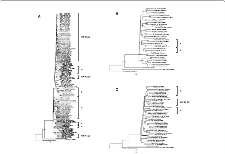 Figure 2 Phylogenetic reconstructions for the assignment of HIV-1 subtypes, including the newly sequenced strain, in Gabon, central Africa
