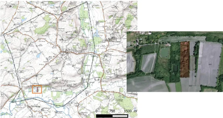 FIGURE 12 : Localisation des parcelles communales sur la commune de Saint-Séverin (M. Archipczuk, 2017)