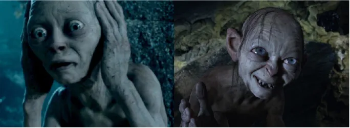 Figure 2. À gauche, la première itération de Gollum. À droite, Gollum dans sa version revisitée