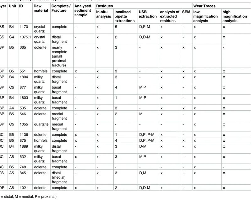 Table 7. Analytical protocol as applied to the serrated points.