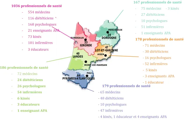 Figure 8 : Répartition géographique des 1746 professionnels RéPPOP Aquitaine (fin 2016) 