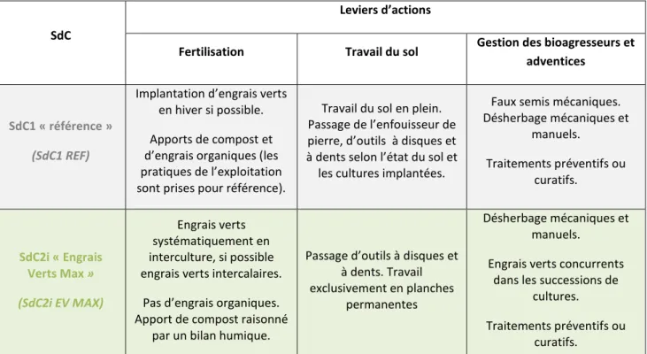 Tableau 1: Leviers d’actions mis en place pour conduire les systèmes de cultures 