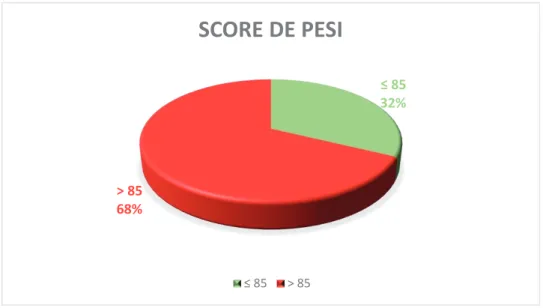 Figure 2 : Représentation du nombre de patients en fonction du score de PESI 