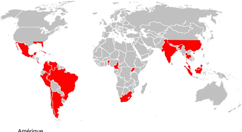 Figure 7     Répartition géographique de Blomia Tropicalis (en rouge sur la carte)