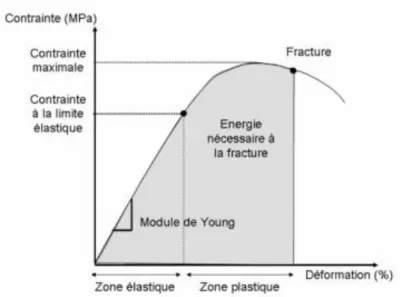 Figure 12 : Déformation en fonction de la contrainte, domaine élastique et plastique  (Vilayphiou, 2012) 