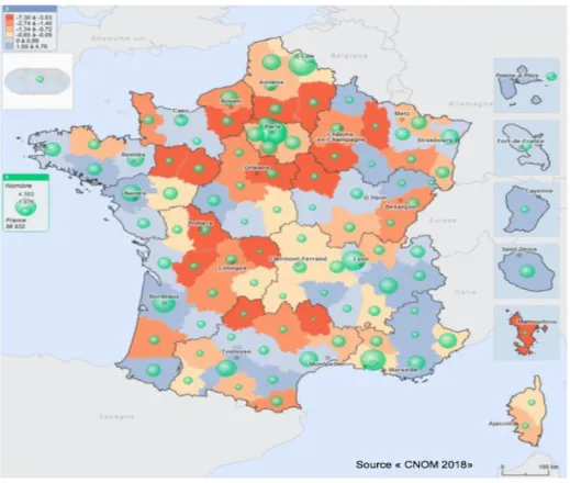 Figure 2 : Densité des médecins généralistes en France – Atlas de la  démographie médicale en France 2018