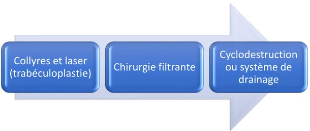 Figure 9. Options thérapeutiques selon la sévérité du glaucome. 