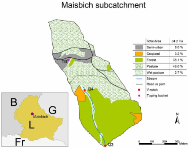 Fig. 1. Studied subcatchment of the Maisbich catchment.