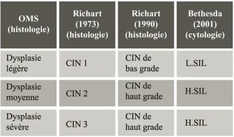 Tableau  comparatif des différentes  classifications  cytologiques  et histologiques  [3] 