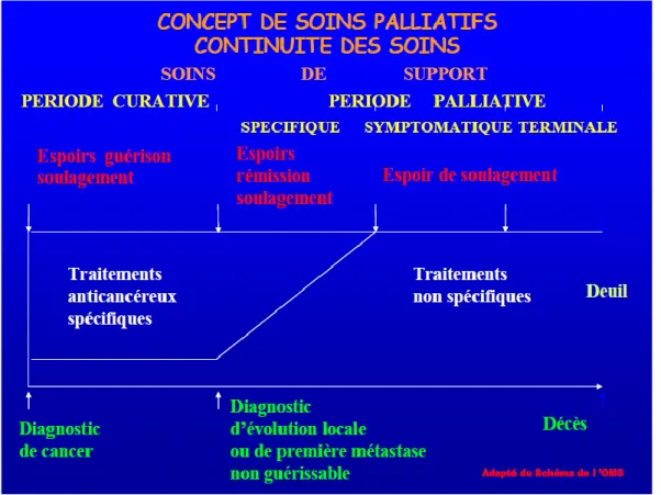 Figure 2 : Concept de soins palliatifs et continuité des soins, adapté du schéma de l’OMS (20)