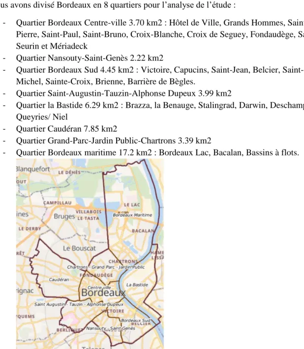 Figure 6 : Plan de Bordeaux par quartier tiré du plan officiel fait par la ville de Bordeaux disponible sur  internet  Source : https://plan.bordeaux.fr/bordeaux/?context=AgBb 
