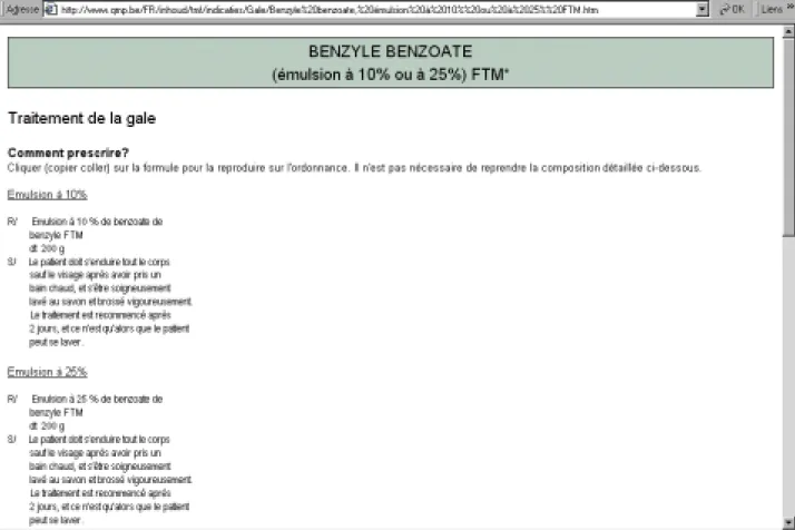 Figure 15 : Exemple de formule pour la prescription du benzyl benzoate pour le traitement de la gale.