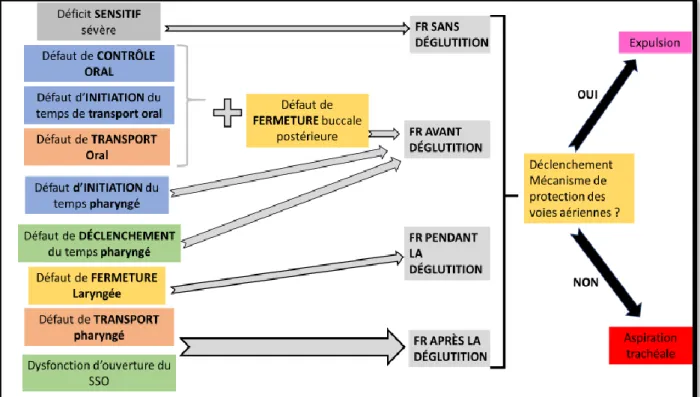 Figure 10: Lien entre les différents défauts de la déglutition et le type de fausse route 