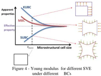 Figure 4 - Young modulus  for different SVE   under different  BCs 