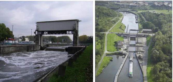 Figure 2: View of existing sites: (a) Kain’s weir, Scheldt River;  