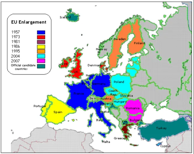 Figure 1.1. European Union Enlargement: 1957 to 2007  Source:  www.civitas.org.uk/.      V