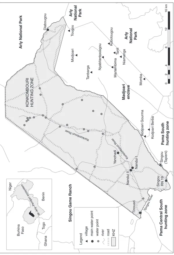 Figure 1. Konkombouri Hunting Zone and the W–Arly–Pendjari ecosystem.