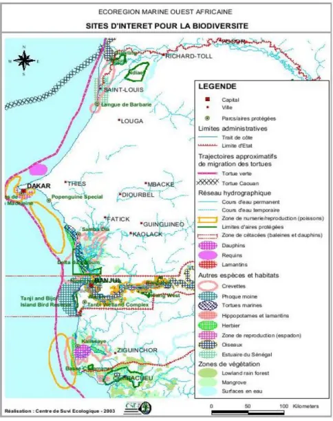 Figure 5. Sites prioritaires de conservation de la biodiversité   marine et côtière au Sénégal (WWF WAMPO, 2003) 73