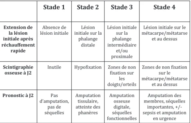 Tableau 1 Nouvelle classification des gelures 