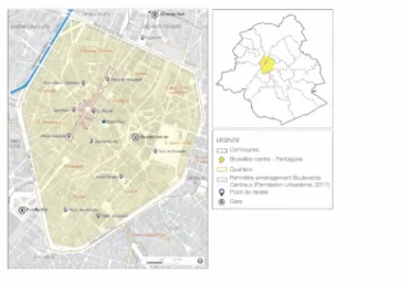 Figure 1. Zone de la piétonnisation des boulevards centraux de Bruxelles