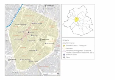 Figure 1. Zone de la piétonnisation des boulevards centraux, centre-ville de Bruxelles