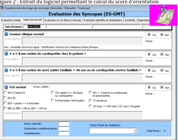 Figure   2   :   Extrait   du   logiciel   permettant   le   calcul   du   score   d’orientation   