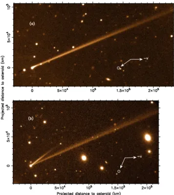 Fig. 1. Sample images of asteroid (6478) Gault. Panel (a) shows the image obtained on January 14, 2019, with OSIRIS at the 10.4m Gran Telescopio Canarias, through a Sloan r filter