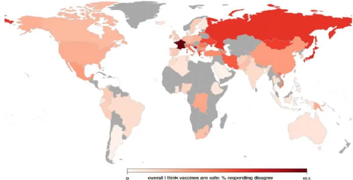 Figure 1 : Représentation de l’hésitation vaccinale dans le monde 