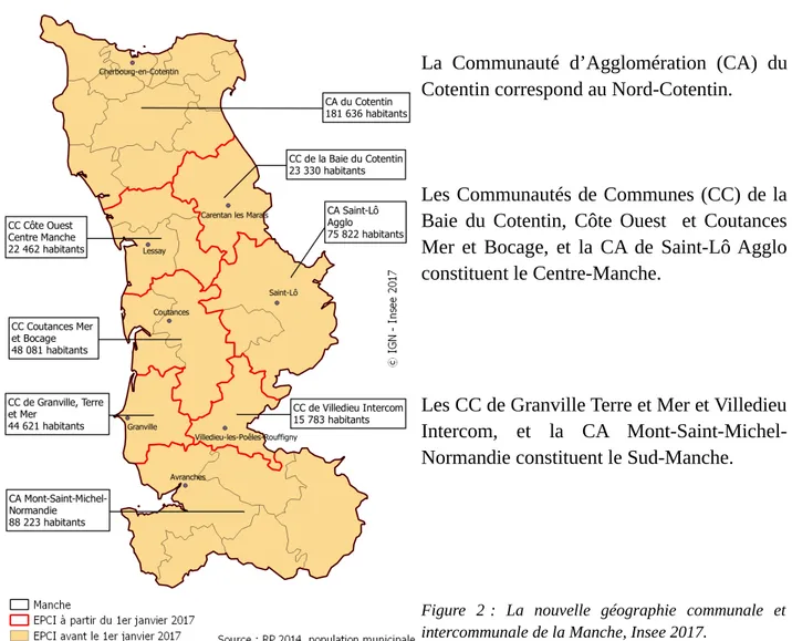 Figure   2 :   La   nouvelle   géographie   communale   et intercommunale de la Manche, Insee 2017.