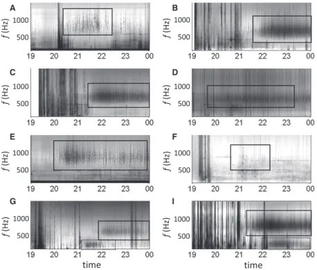 Figure 3. 5-h spectrograms (from 7 P . M . to midnight) of Western Mediterranean Posidonia oceanica meadows in good ecological condition (Androm ede Oc eanologie 2015)