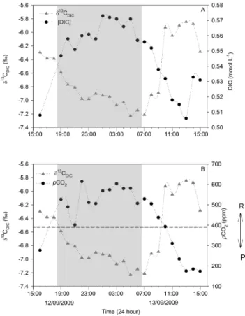 Fig. 11. Cross-plots showing behaviour of different biogeochemical parameters during the diurnal cycle at Chania Stream between 12 and 13 September 2009.