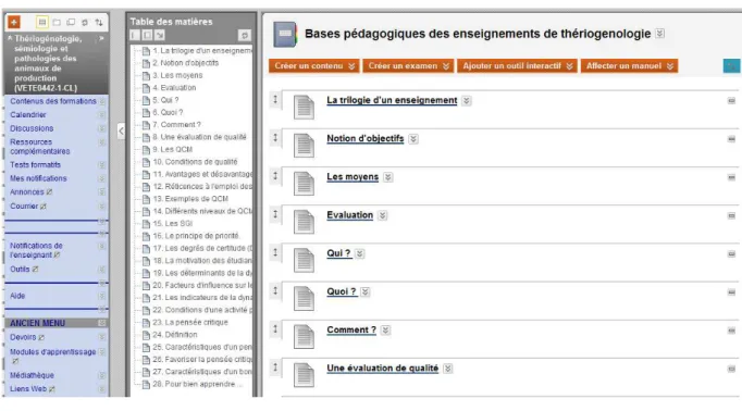 FIGURE 8 : INFORMATIONS RELATIVES AUX BASES PEDAGOGIQUES DU COURS DE THERIOGENOLOGIE DES ANIMAUX DE PRODUCTION (COURS EN LIGNE SUR ECAMPUS) 