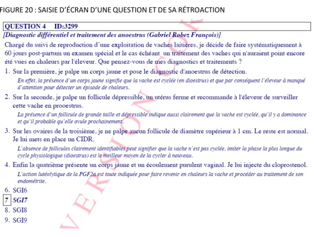 FIGURE 20 : SAISIE D’ÉCRAN D’UNE QUESTION ET DE SA RÉTROACTION 